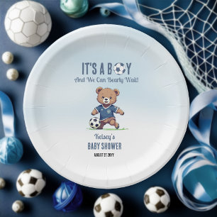It's A Boy Bearly Wait Soccer Player Baby Shower Paper Plates