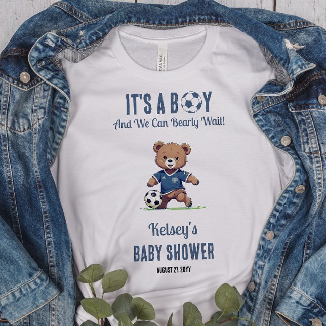 It's A Boy Bearly Wait Soccer Player Baby Shower Tri-Blend Shirt (Cute Blue "It's A Boy and We Can Bearly Wait!" Teddy Bear Soccer Player Boy Baby Shower Tshirt)