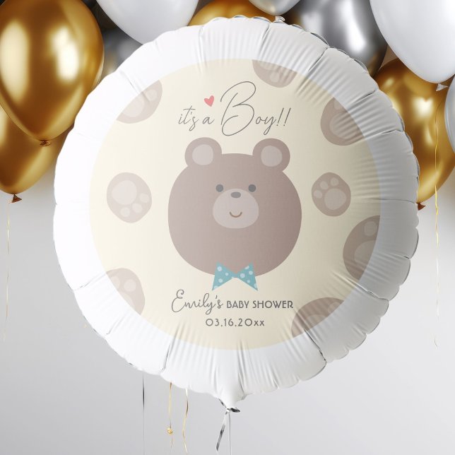 It's a Boy Beary Cute Brown Teddy Bear Baby Shower Balloon (Creator Uploaded)