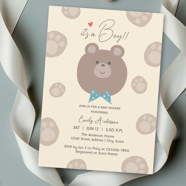 It's a Boy Beary Cute Brown Teddy Bear Baby Shower Invitation (Creator Uploaded)