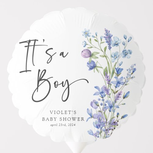 Its a Boy Beautiful Blue Wildflower Baby Shower Balloon