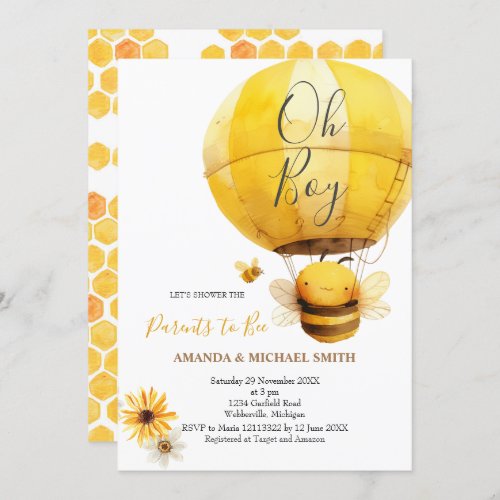 its a boy Bee Watercolor Baby Shower Invitation