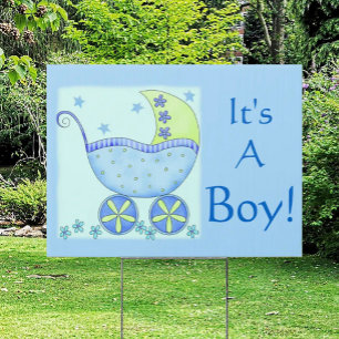 Its A Boy Birth Announcement Blue Baby Buggy Sign