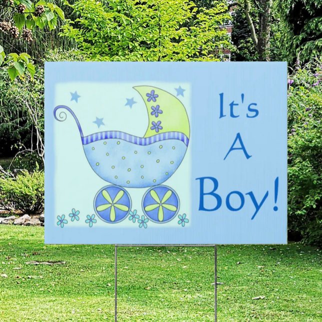 Its A Boy Birth Announcement Blue Baby Buggy  Sign (It's a boy!  Tell the world with this yard sign!)