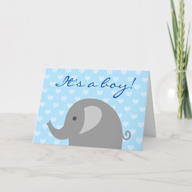 It's a boy birth announcement card with elephant (Front)