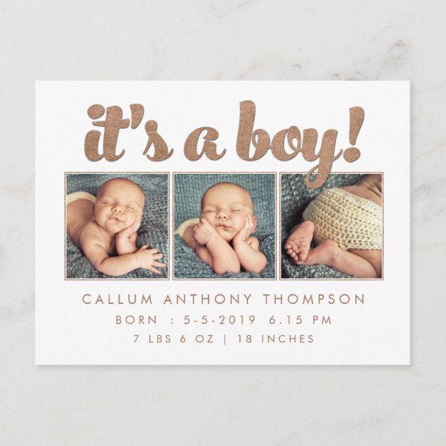 It's a Boy Birth Announcement Photo Postcard (Front)