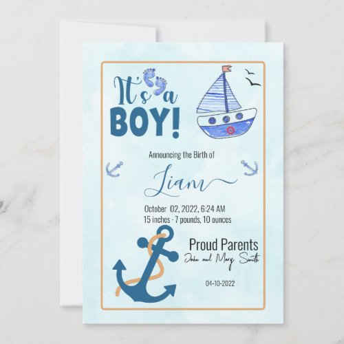 its a boy birth Nautical Sailboat Announcement