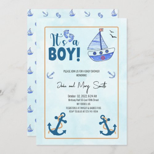 its a boy birth Nautical Sailboat baby shower Invitation