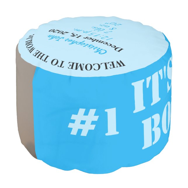 It's a Boy Birth Stats Blue Photo Pouf (Angled Front)