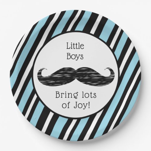 Its a boy Blue and Black Mustache Baby Shower Paper Plates