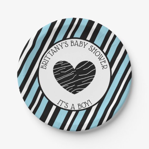 Its a boy Blue and Black Striped Baby Shower Paper Plates