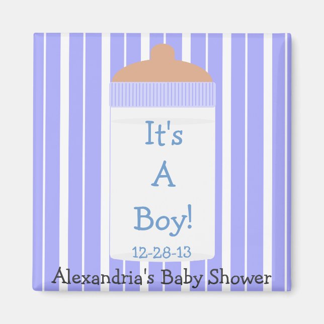 It's A Boy Blue Baby Bottle Baby Shower Favor Magnet (Front)