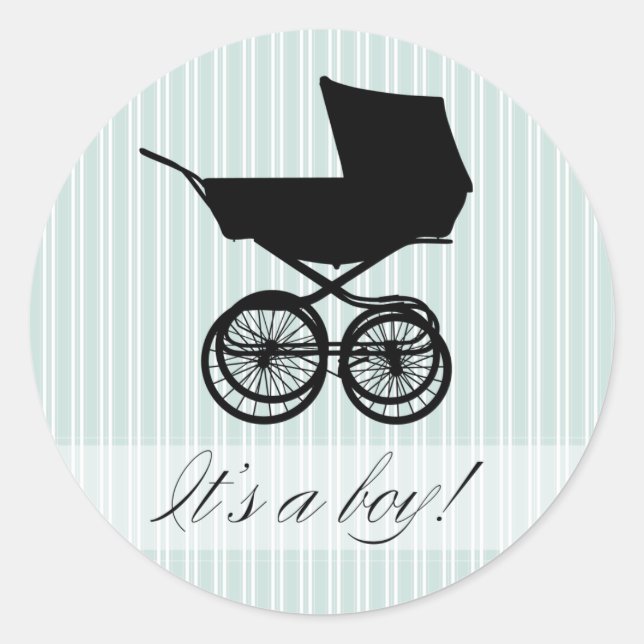 It's a Boy! Blue Baby Buggy Sticker (Front)