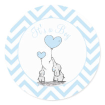Its a Boy Blue Baby Elephant with Heart Custom Cla Classic Round Sticker