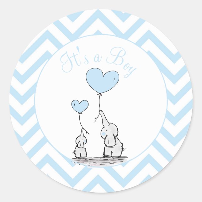Its a Boy Blue Baby Elephant with Heart Custom Cla Classic Round Sticker (Front)