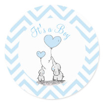 Its a Boy Blue Baby Elephant with Heart Custom Classic Round Sticker