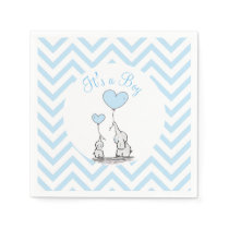 Its a Boy Blue Baby Elephant with Heart Custom Napkins