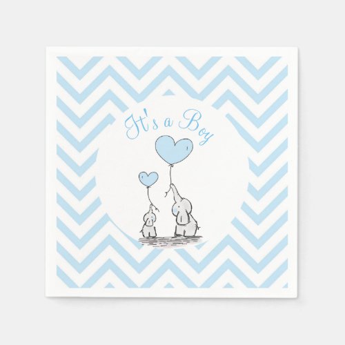 Its a Boy Blue Baby Elephant with Heart Custom Napkins