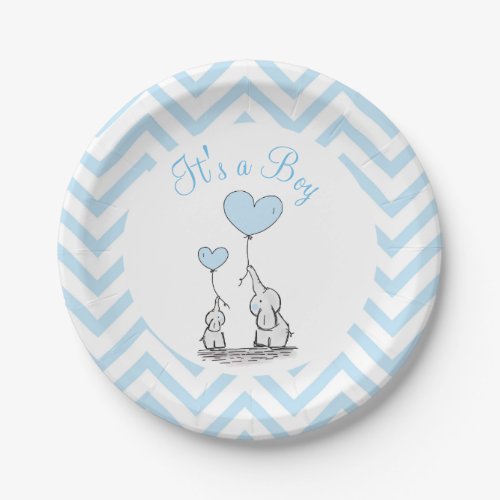 Its a Boy Blue Baby Elephant with Heart Custom Paper Plates