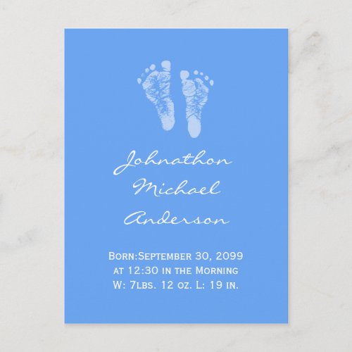 Its a Boy Blue Baby Footprints Birth Announcement