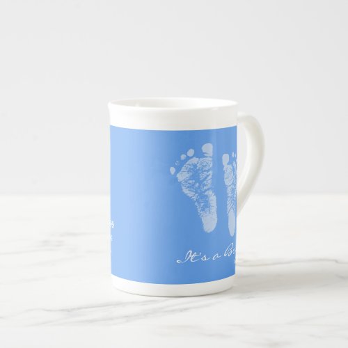 Its a Boy Blue Baby Footprints Birth Announcement Bone China Mug