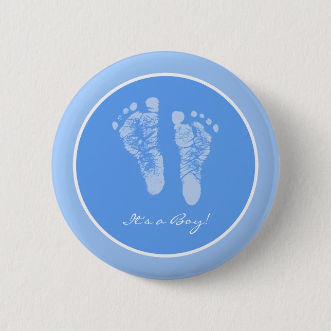 Its a Boy Blue Baby Footprints Birth Announcement Button (Front)