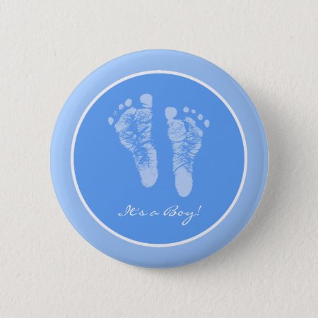 Its A Boy Blue Baby Footprints Birth Announcement Button