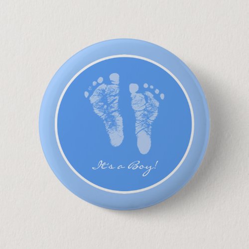 Its a Boy Blue Baby Footprints Birth Announcement Button