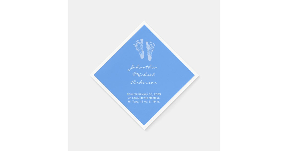 Its a Boy Blue Baby Footprints Birth Announcement Napkin | Zazzle.com