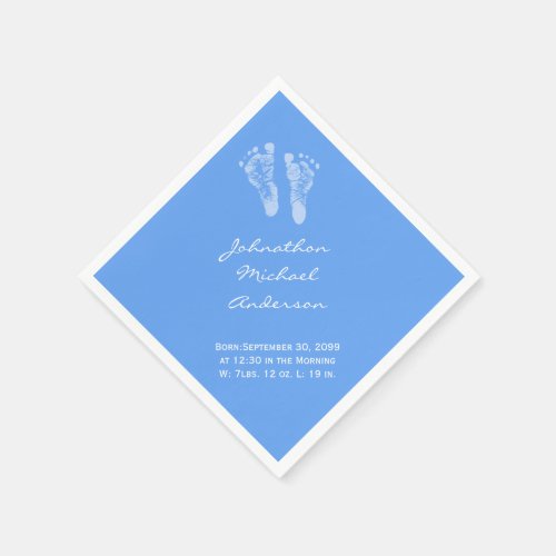 Its a Boy Blue Baby Footprints Birth Announcement Napkins