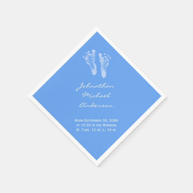 Its a Boy Blue Baby Footprints Birth Announcement Napkins (Corner)