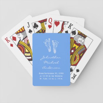 Its A Boy Blue Baby Footprints Birth Announcement Playing Cards by PhotographyTKDesigns at Zazzle