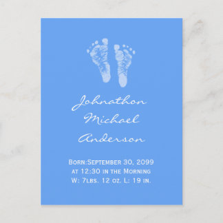 Its a Boy Blue Baby Footprints Birth Announcement Postcard