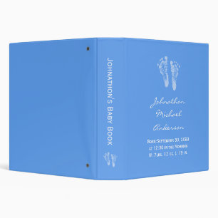 Its a Boy Blue Baby Footprints Birth Scrapbook 3 Ring Binder