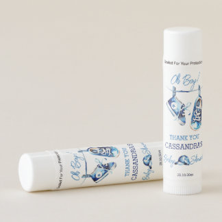 It's a boy blue baby shoes thank you favor lip balm