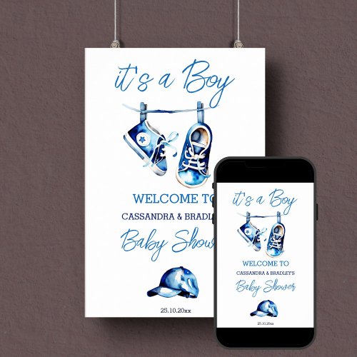 Its a boy blue baby shoes welcome sign