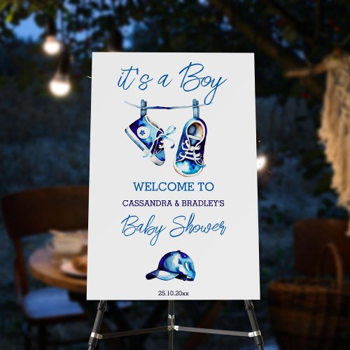 Its a boy blue baby shoes welcome sign