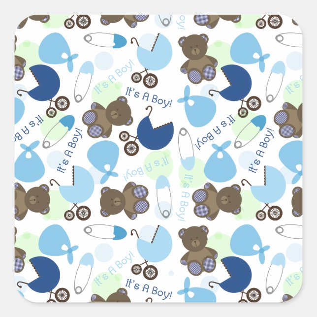 It's a Boy Blue Baby Shower Pattern Square Sticker (Front)