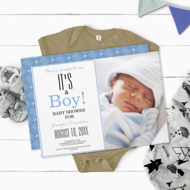 It's a Boy! Blue Baby Shower Photo Invitation (Creator Uploaded)