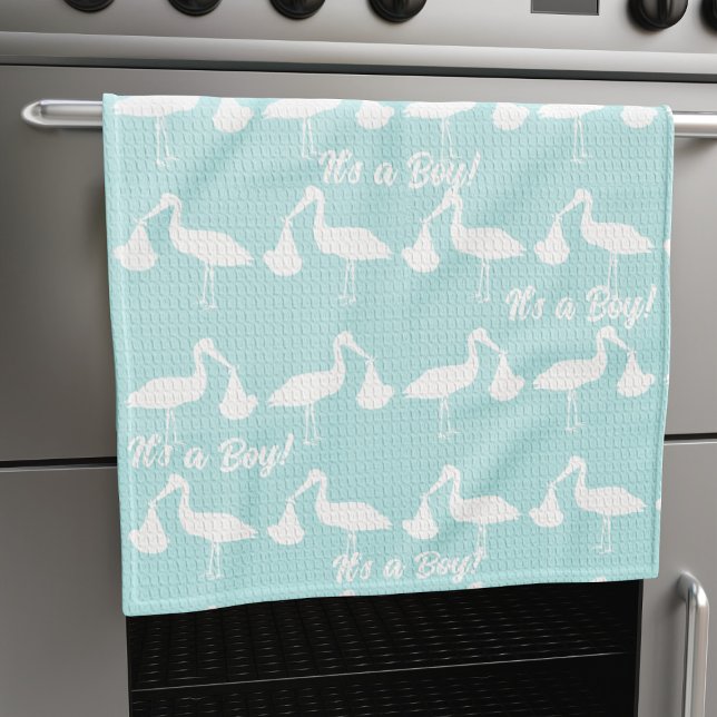 It's a Boy Blue Baby Shower Stork Kitchen Towel (Creator Uploaded)