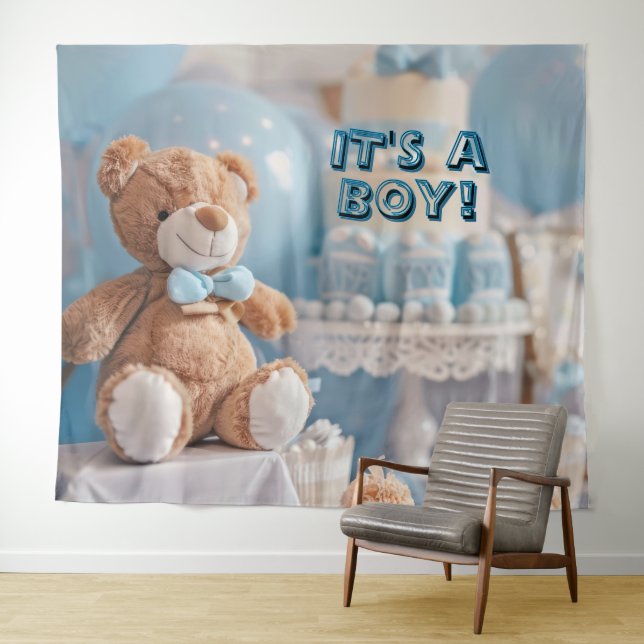 It's a Boy Blue Baby Shower Wall Backdrop Banner (In Situ (Horizontal))
