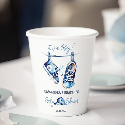 Its a boy blue baby sports shoe cap baby shower paper cups