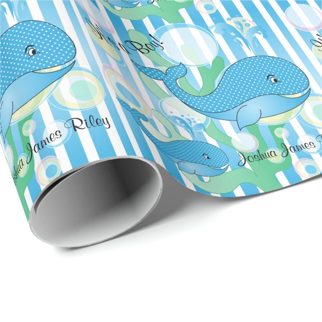 It's a Boy Blue Baby Whales Wrapping Paper (Roll Corner)