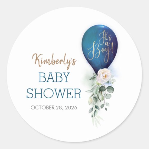 Its A Boy Blue Balloon Baby Shower Classic Round Sticker