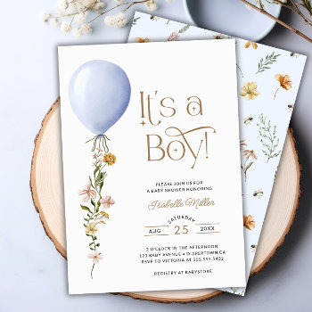 It's A Boy Blue Balloon Baby Shower Invitation by HappyPeoplePrints at Zazzle