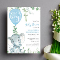 It's a boy blue balloon cute elephant baby shower invitation