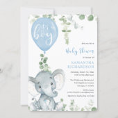 It's a boy blue balloon cute elephant baby shower invitation (Front)