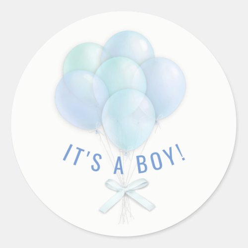 Its a Boy Blue Balloon Watercolor Bouquet Classic Round Sticker