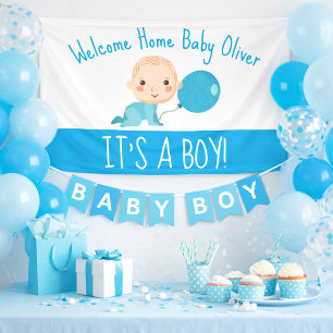 It's A Boy Blue Balloon Welcome Home Banner