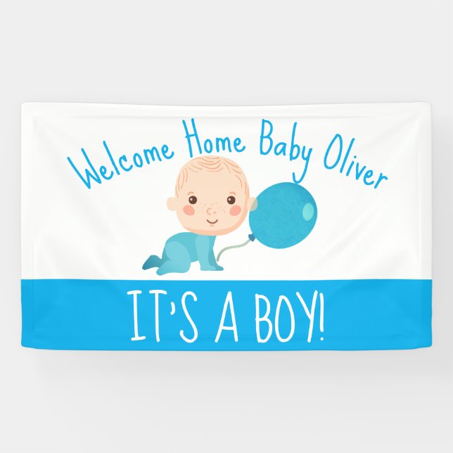 It's A Boy Blue Balloon Welcome Home Banner (Horizontal)